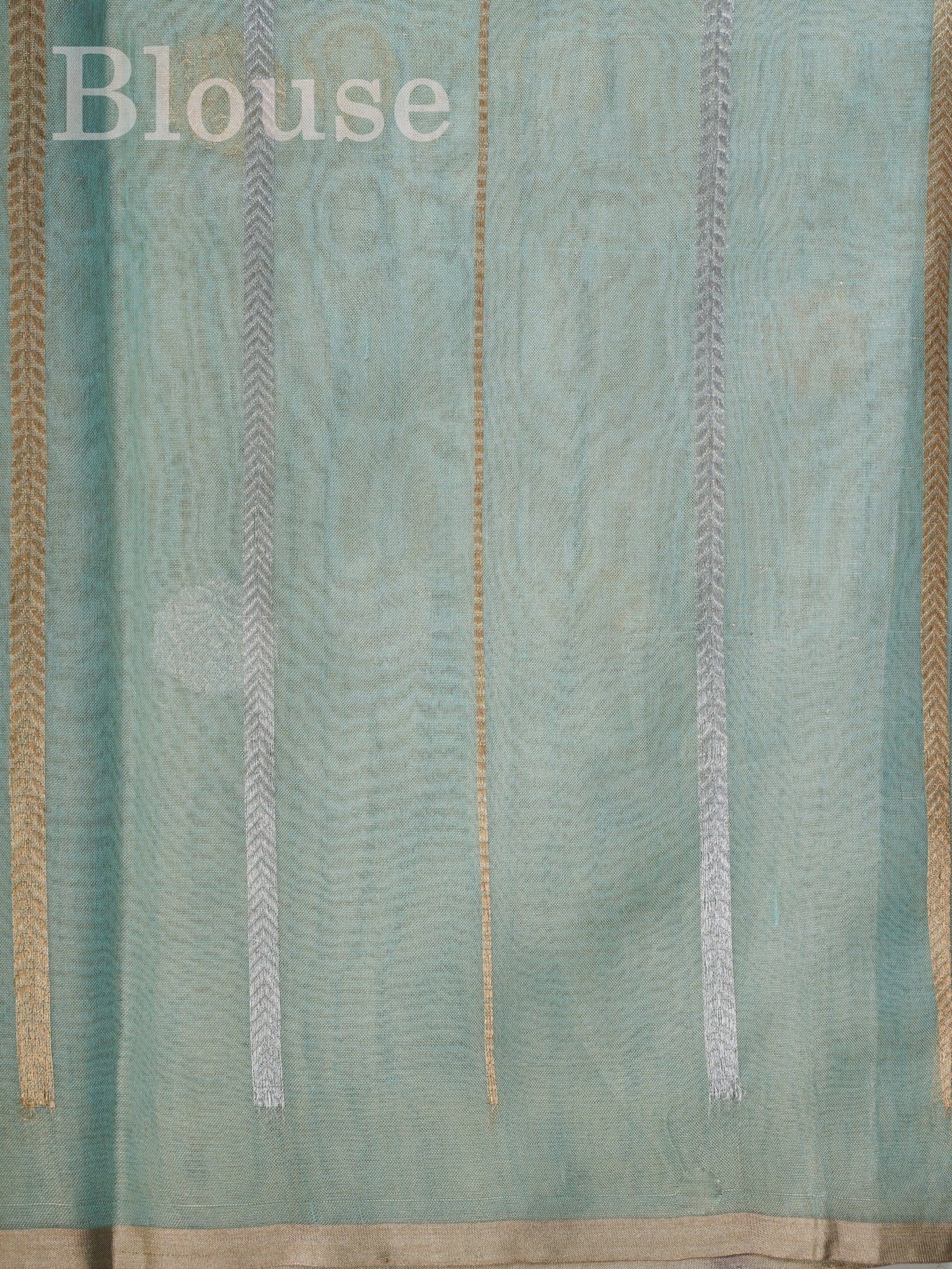 Katan Teal Green Kora Tissue Manoranjitham Weaves - Handloom Store