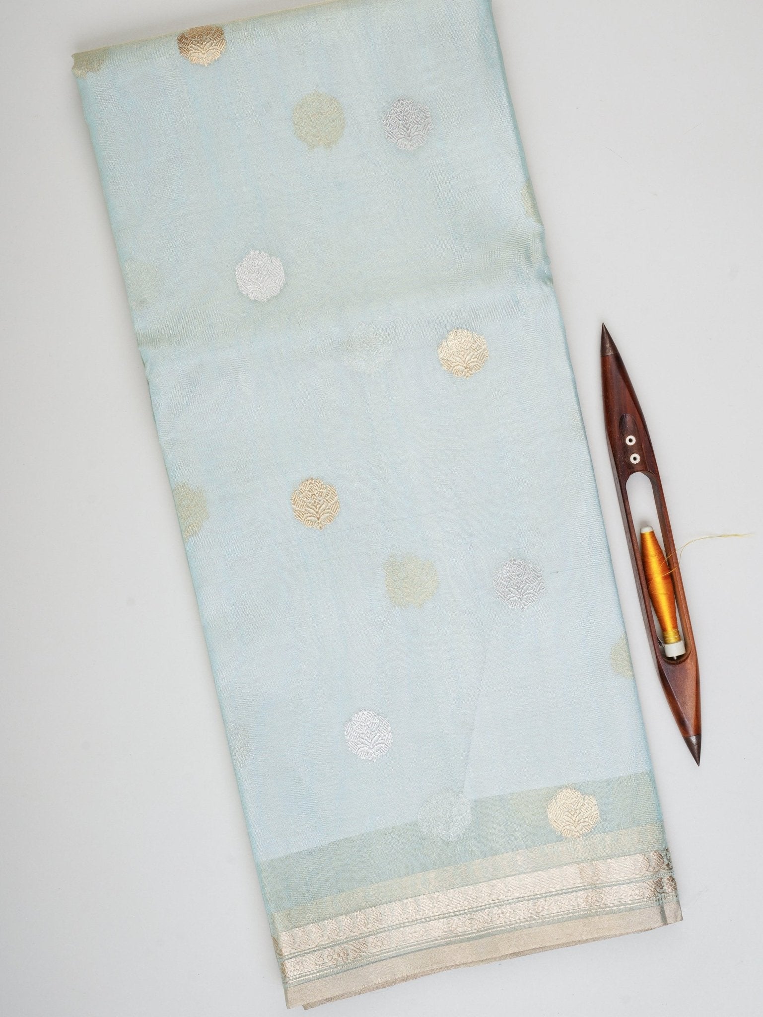 Katan Teal Green Kora Tissue Manoranjitham Weaves - Handloom Store