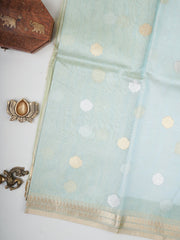 Katan Teal Green Kora Tissue Manoranjitham Weaves - Handloom Store
