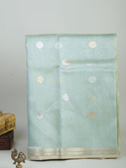 Katan Teal Green Kora Tissue Manoranjitham Weaves - Handloom Store