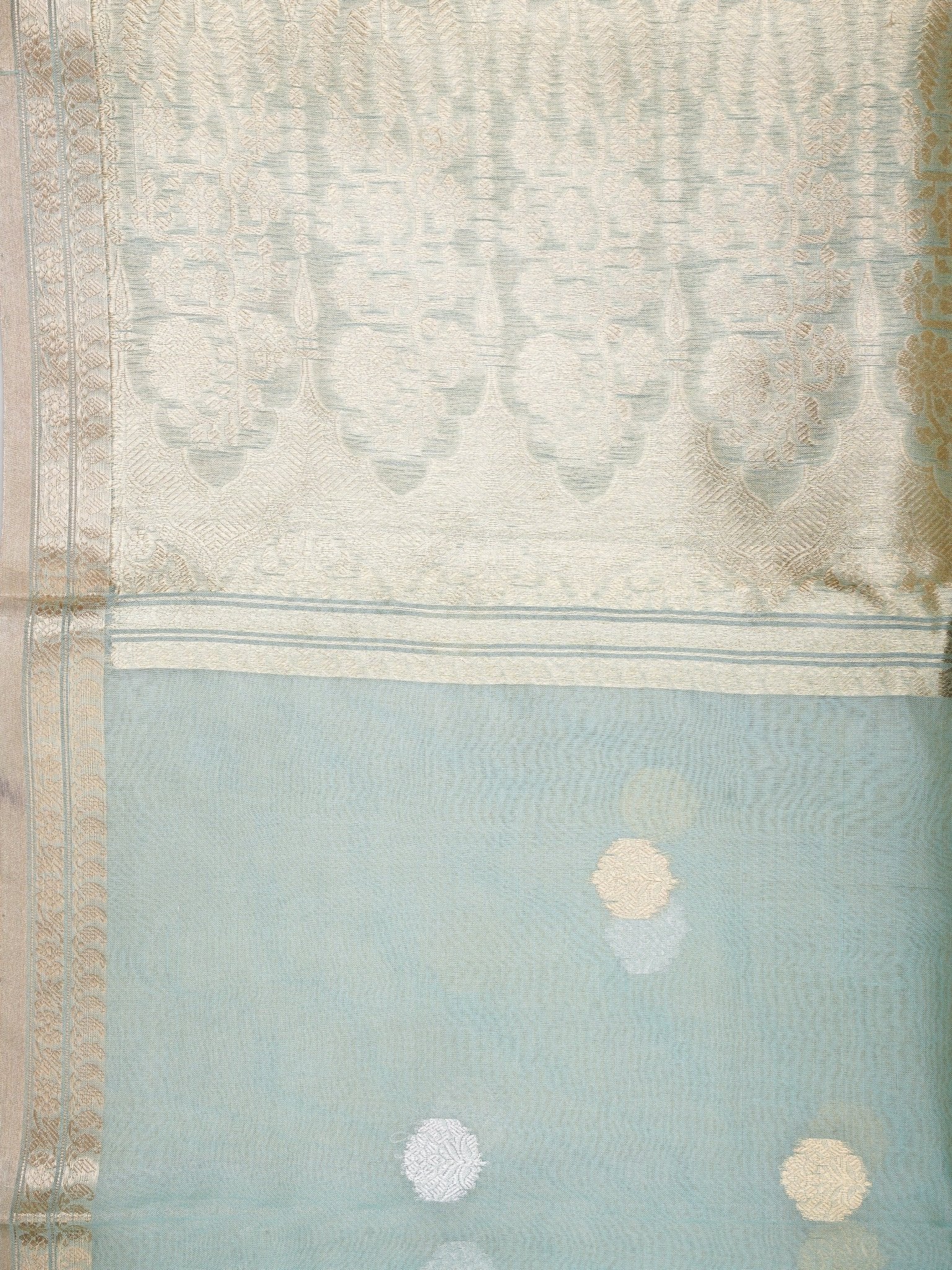 Katan Teal Green Kora Tissue Manoranjitham Weaves - Handloom Store