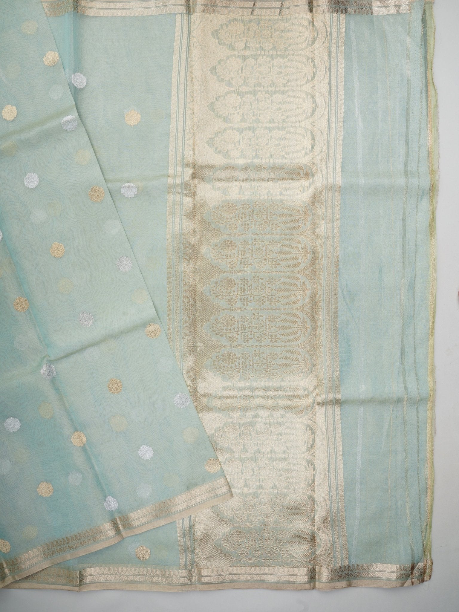 Katan Teal Green Kora Tissue Manoranjitham Weaves - Handloom Store
