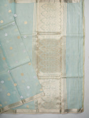 Katan Teal Green Kora Tissue Manoranjitham Weaves - Handloom Store