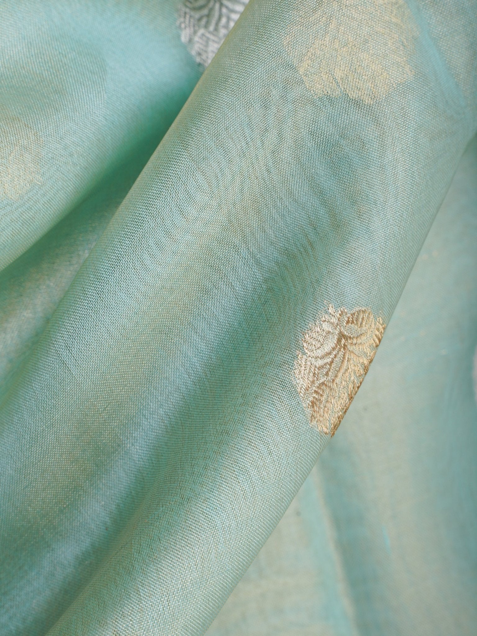 Katan Teal Green Kora Tissue Manoranjitham Weaves - Handloom Store