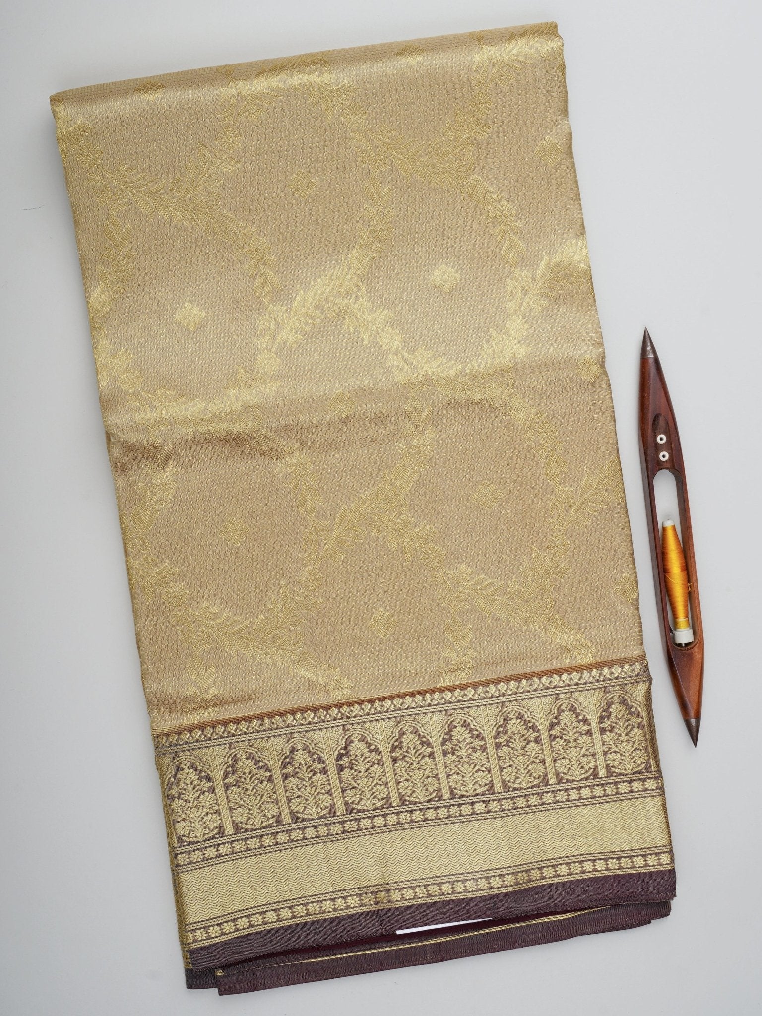Venkatagiri Silk Beige 100% Pure Silk  Manoranjitham Weaves - Handloom Store