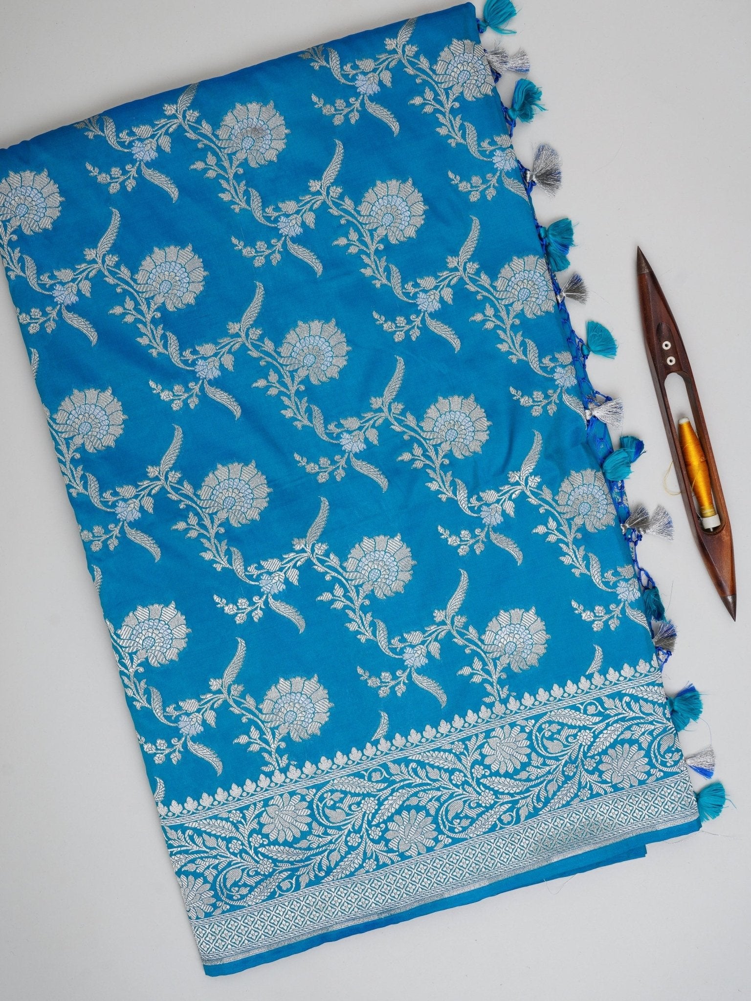 Katan Blue Katan Semi Silk Manoranjitham Weaves - Handloom Store