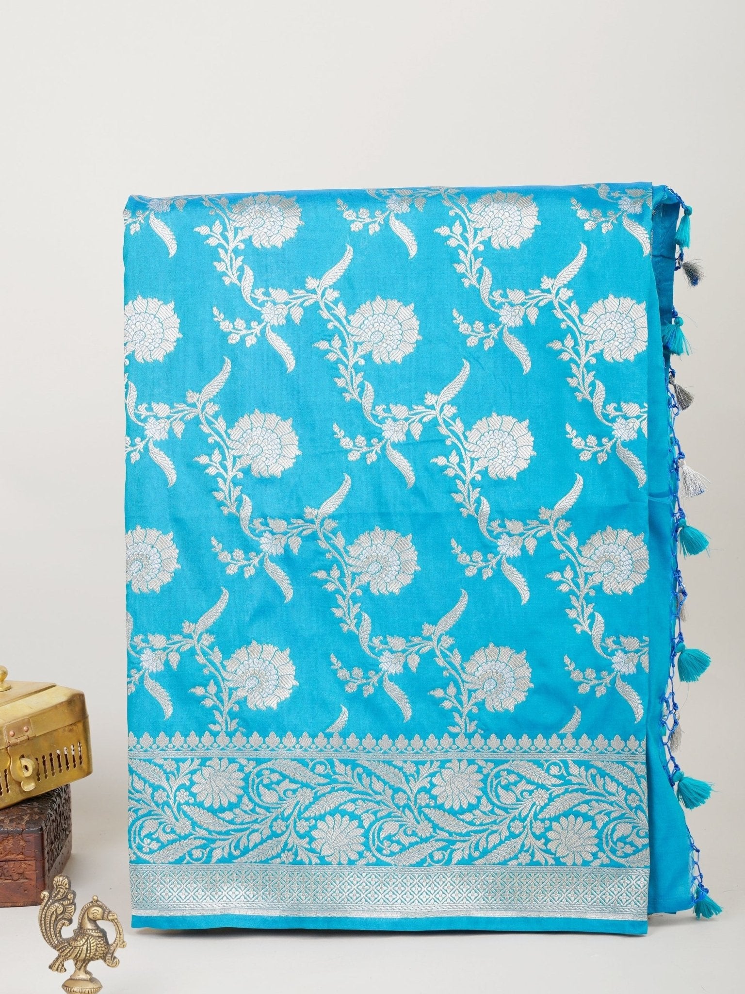 Katan Blue Katan Semi Silk Manoranjitham Weaves - Handloom Store
