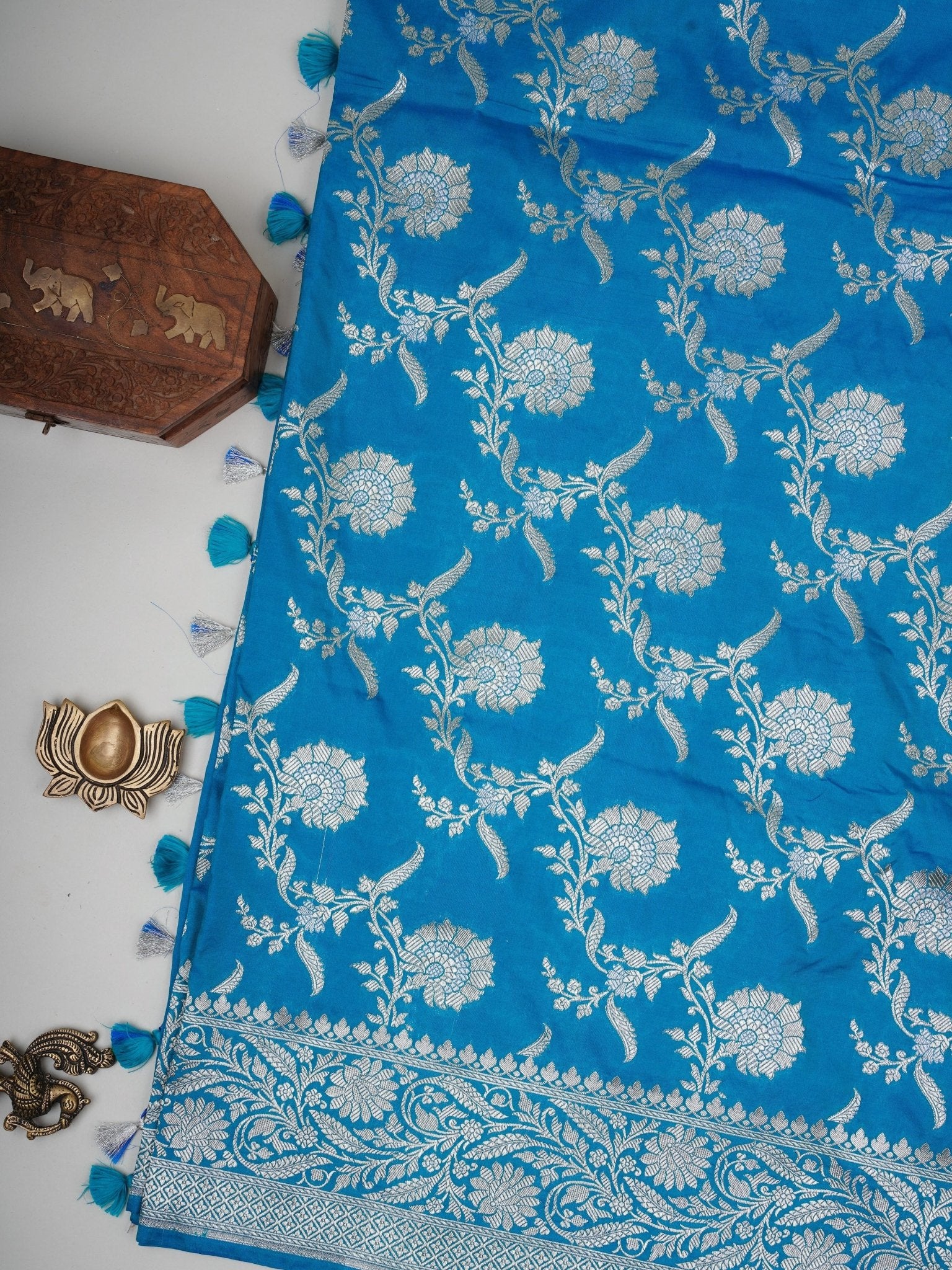 Katan Blue Katan Semi Silk Manoranjitham Weaves - Handloom Store
