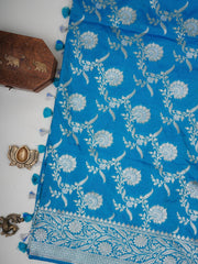 Katan Blue Katan Semi Silk Manoranjitham Weaves - Handloom Store