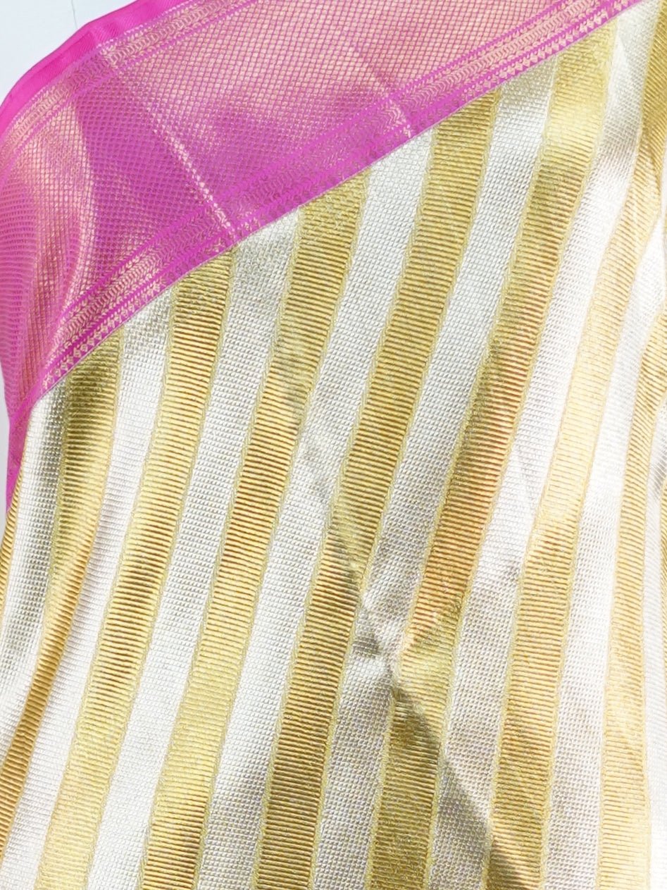 Kanchipuram Silk Gold And Silver tissu 100% Pure Silk  - Manoranjitham Weaves - Handloom Store