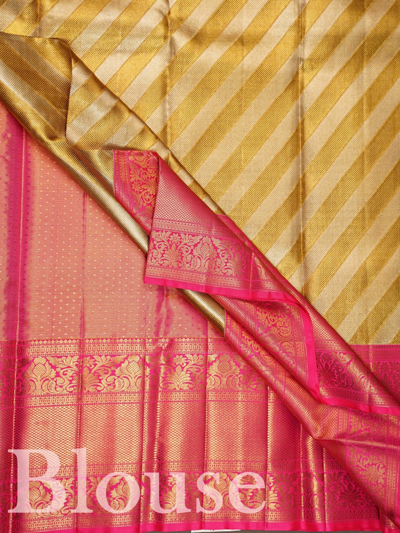 Kanchipuram Silk Gold And Silver tissu 100% Pure Silk  Manoranjitham Weaves - Handloom Store
