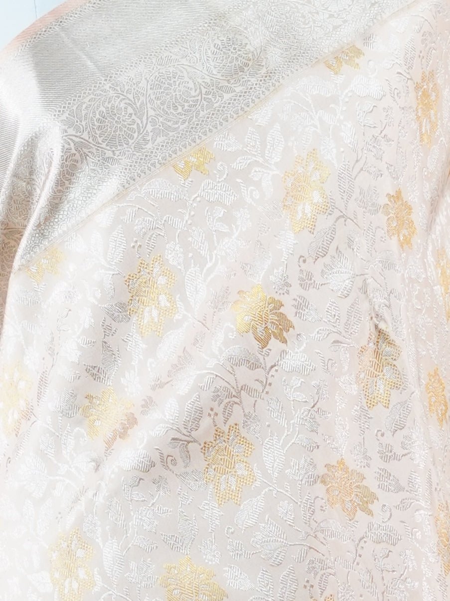 Kanchipuram Silk Ivory  100% Pure Silk  - Manoranjitham Weaves - Handloom Store