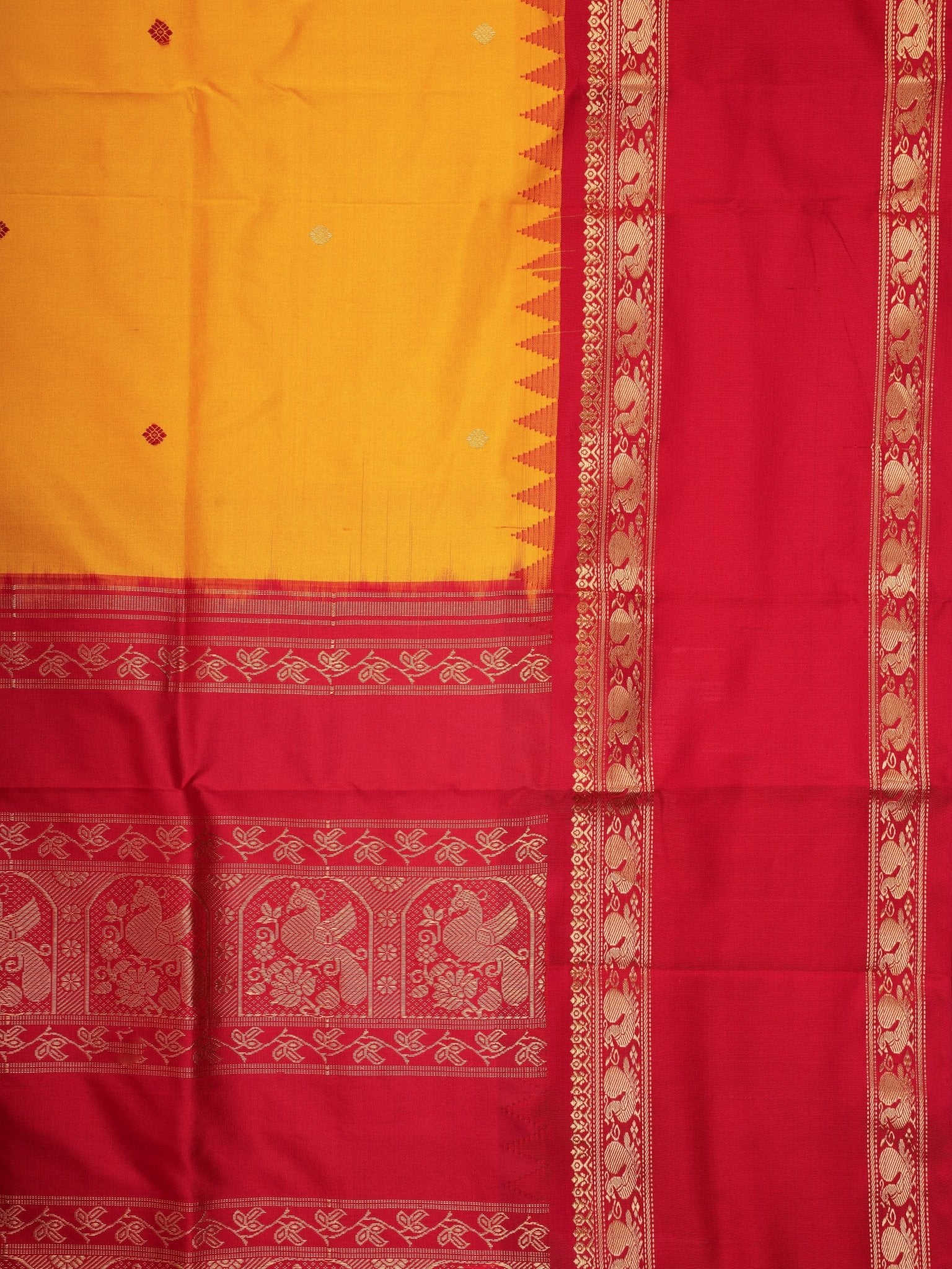 Narayanpet Mustard Orange 100% Pure Silk  - Manoranjitham Weaves - Handloom Store