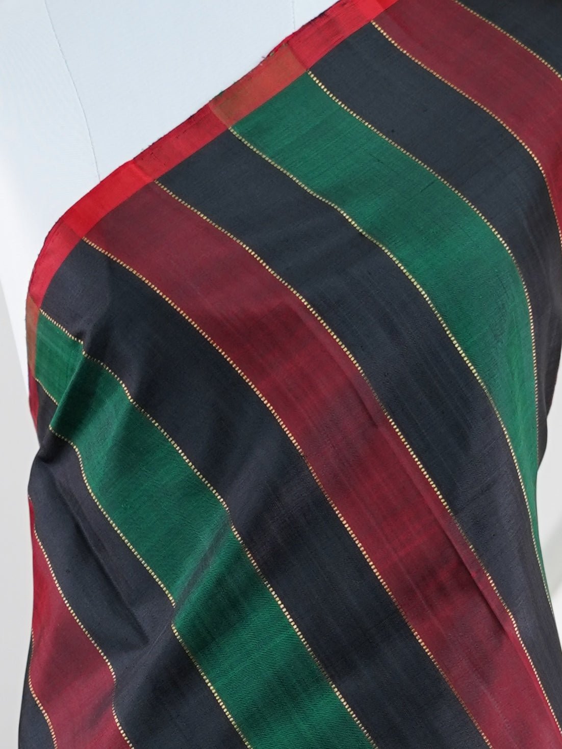 Kanchipuram Silk Red Black Green 100% Pure Silk  - Manoranjitham Weaves - Handloom Store