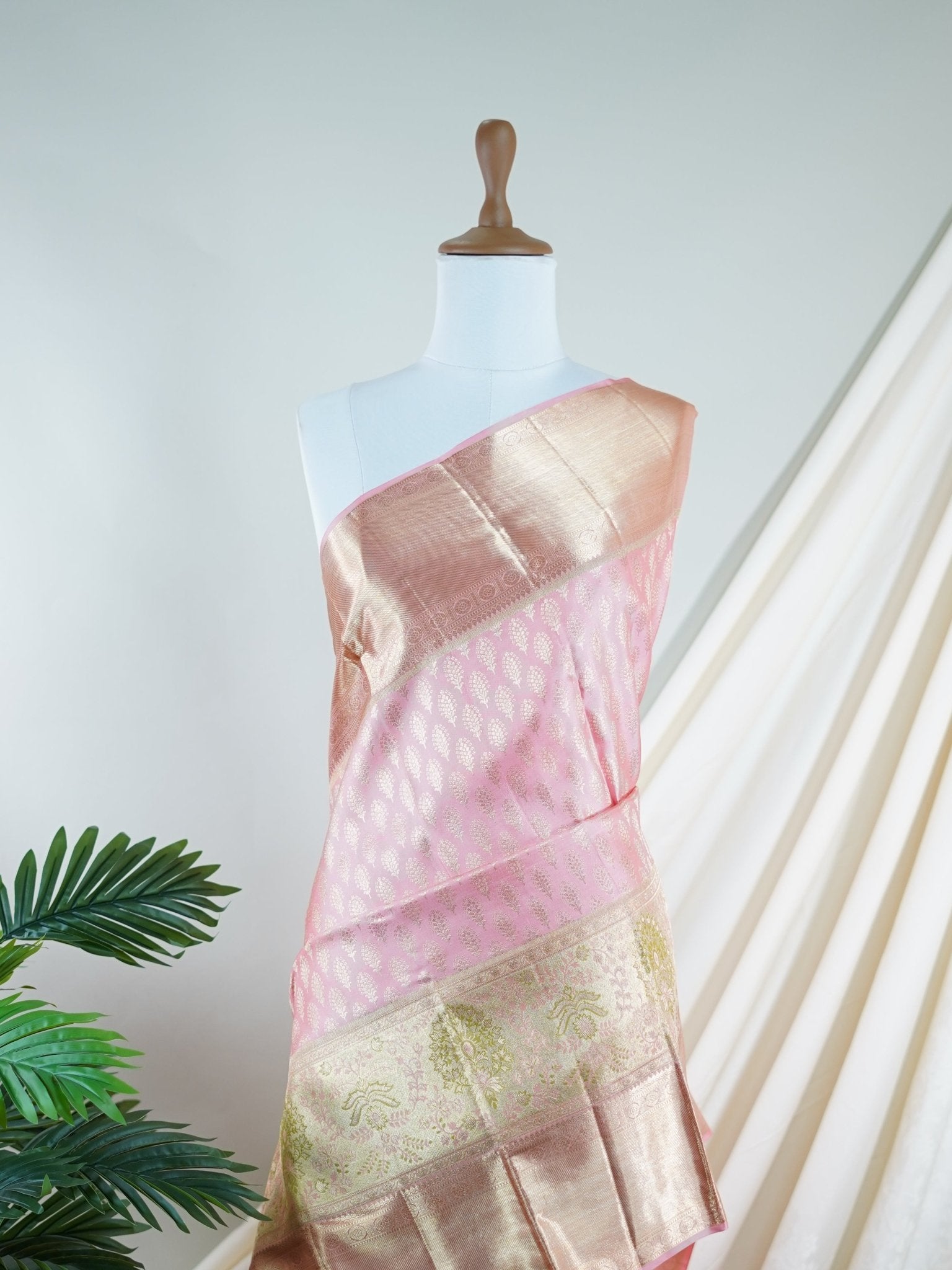 Kanchipuram Silk Baby Pink 100% Pure Silk  - Manoranjitham Weaves - Handloom Store