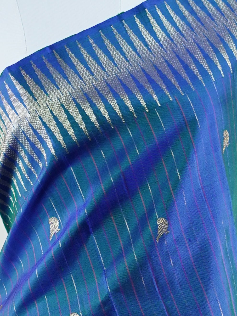 Kanchipuram Silk Blue 100% Pure Silk  - Manoranjitham Weaves - Handloom Store