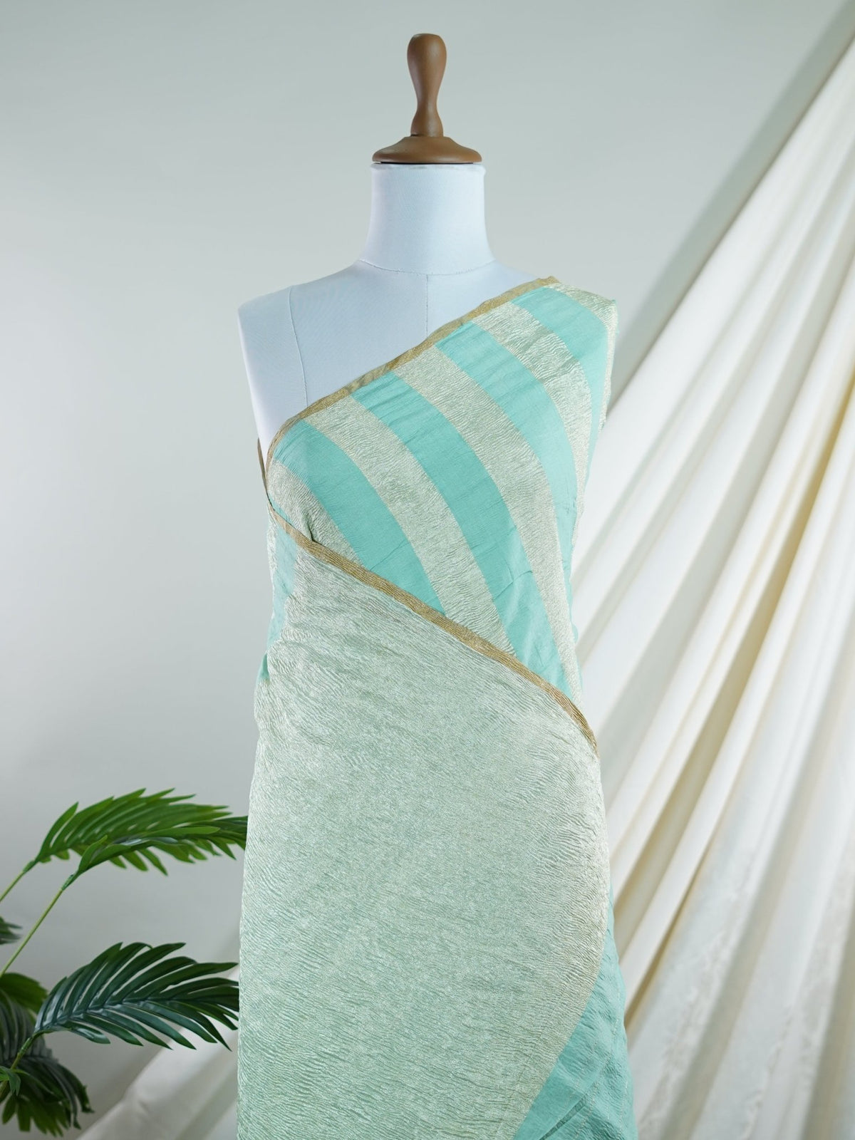 Tissue Teal Green  100% Pure Tissue - Manoranjitham Weaves - Handloom Store