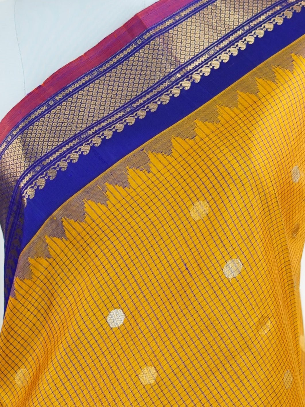 Gadwal Silk Mustard 100% Pure Silk  - Manoranjitham Weaves - Handloom Store