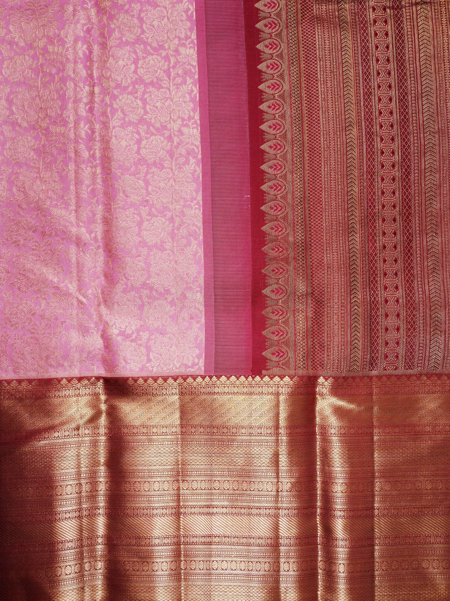 Kanchipuram Silk Baby Pink 100% Pure Silk  Manoranjitham Weaves - Handloom Store