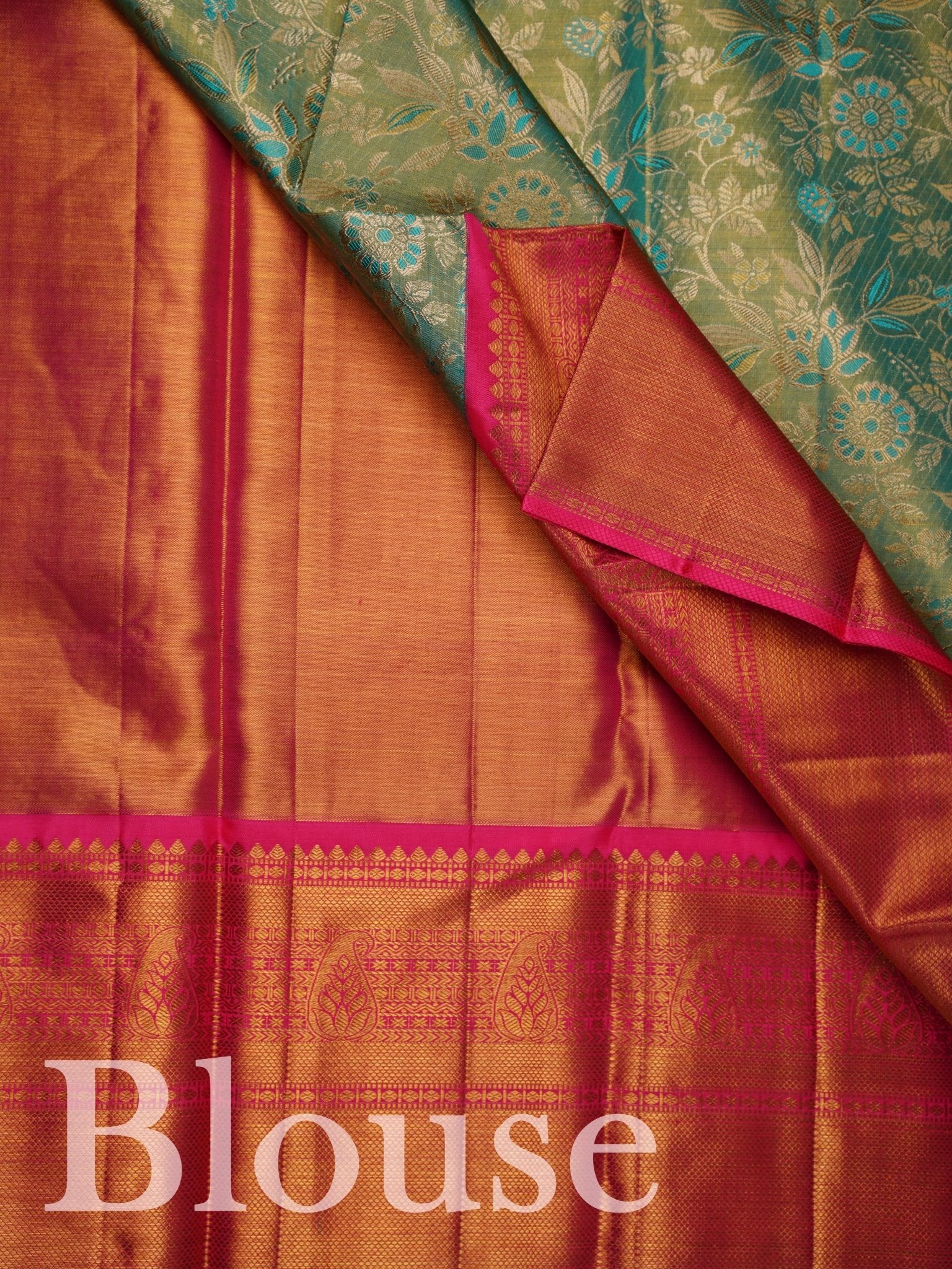 Kanchipuram Silk Turquoise 100% Pure Silk  - Manoranjitham Weaves - Handloom Store