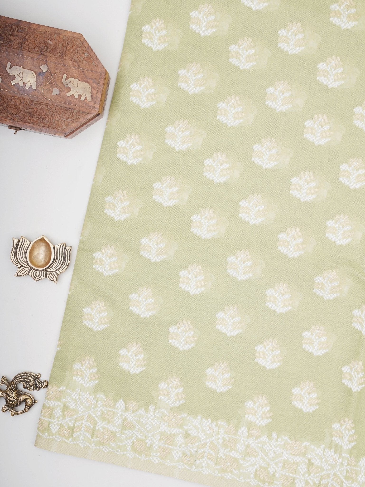 Jamdhani Olive Green Handpsun Cotton Manoranjitham Weaves - Handloom Store