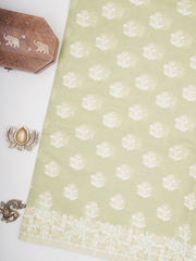 Jamdhani Olive Green Handpsun Cotton Manoranjitham Weaves - Handloom Store