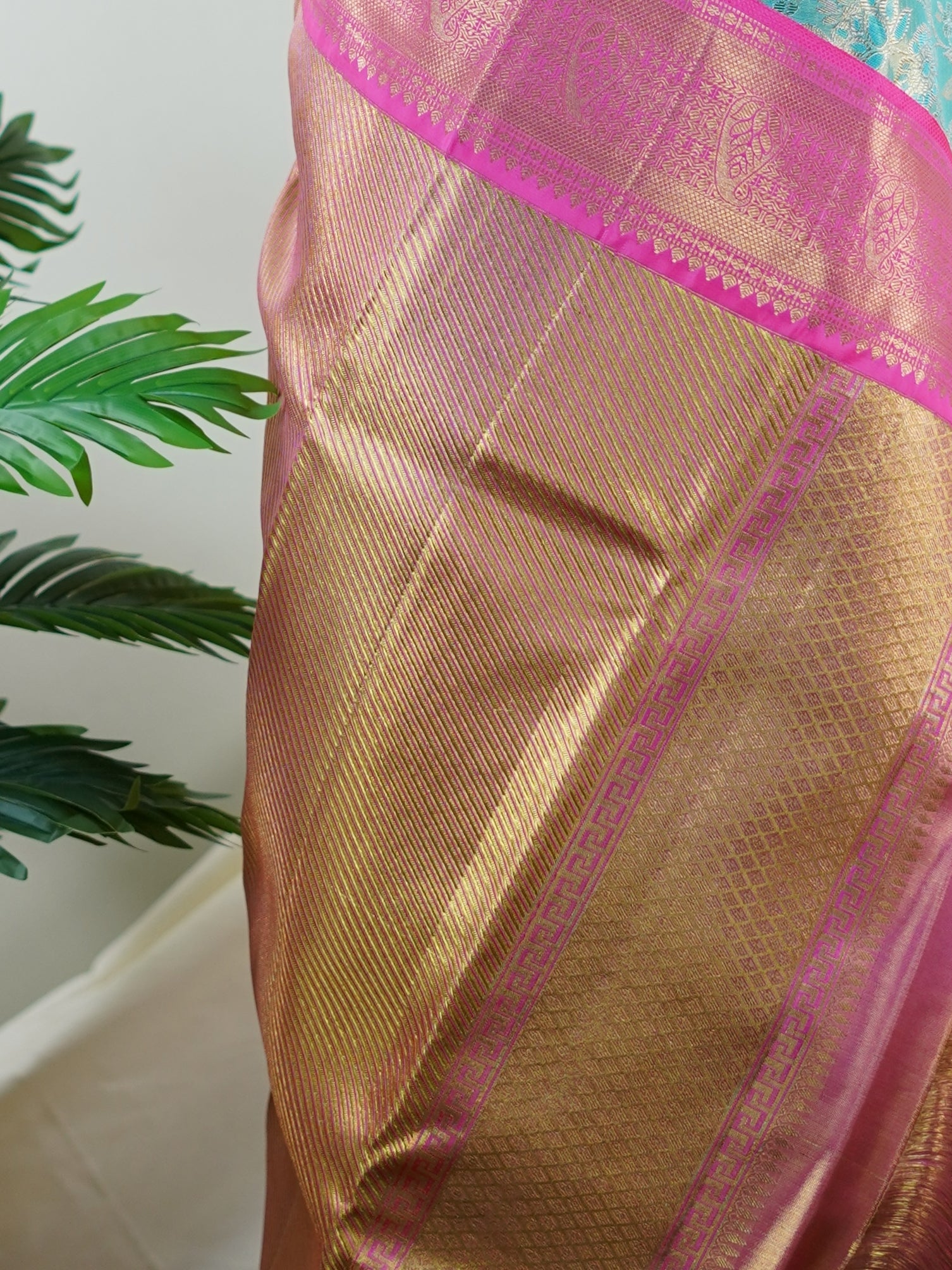 Kanchipuram Silk Turquoise 100% Pure Silk  - Manoranjitham Weaves - Handloom Store