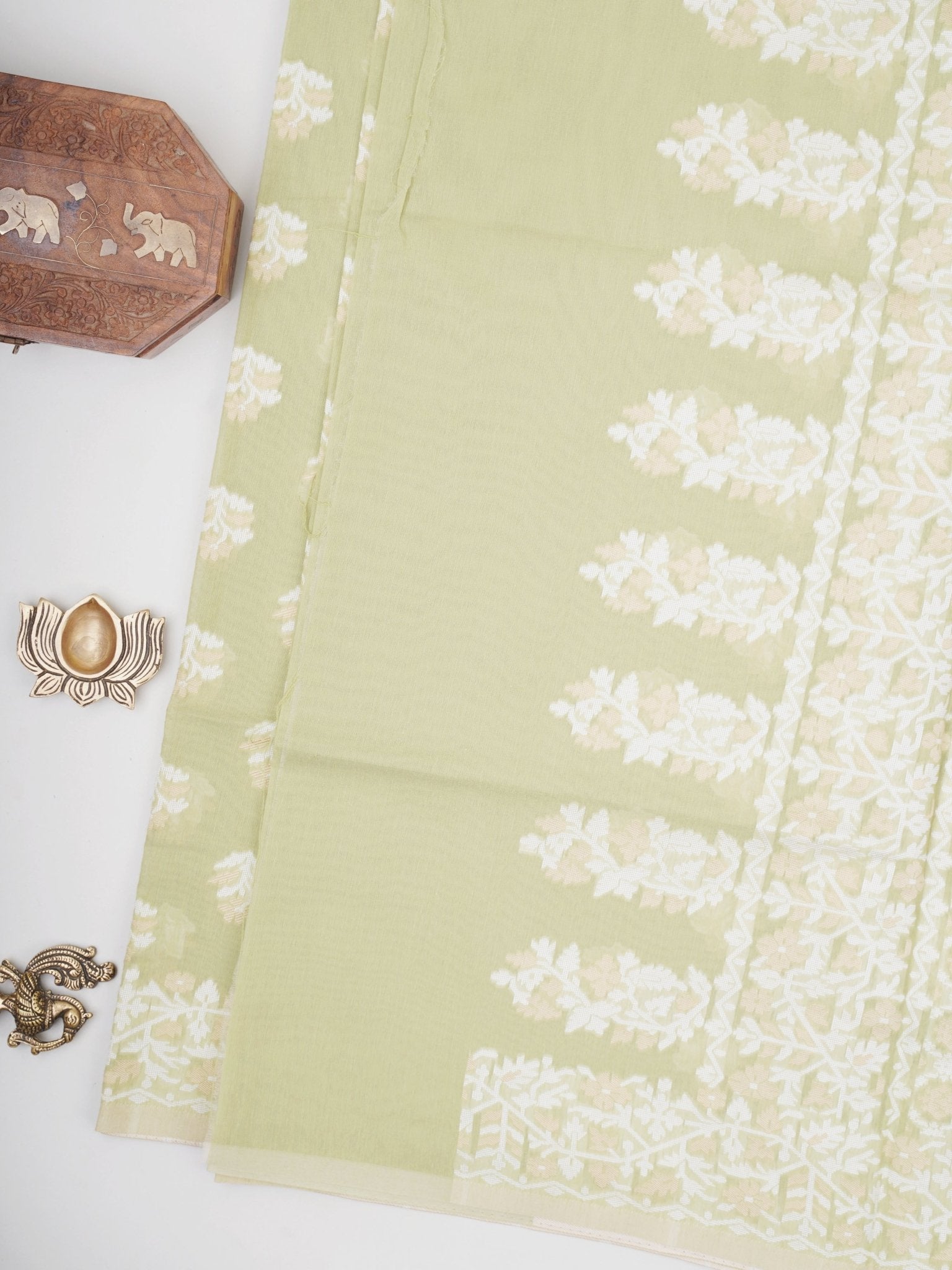 Jamdhani Olive Green Handpsun Cotton Manoranjitham Weaves - Handloom Store