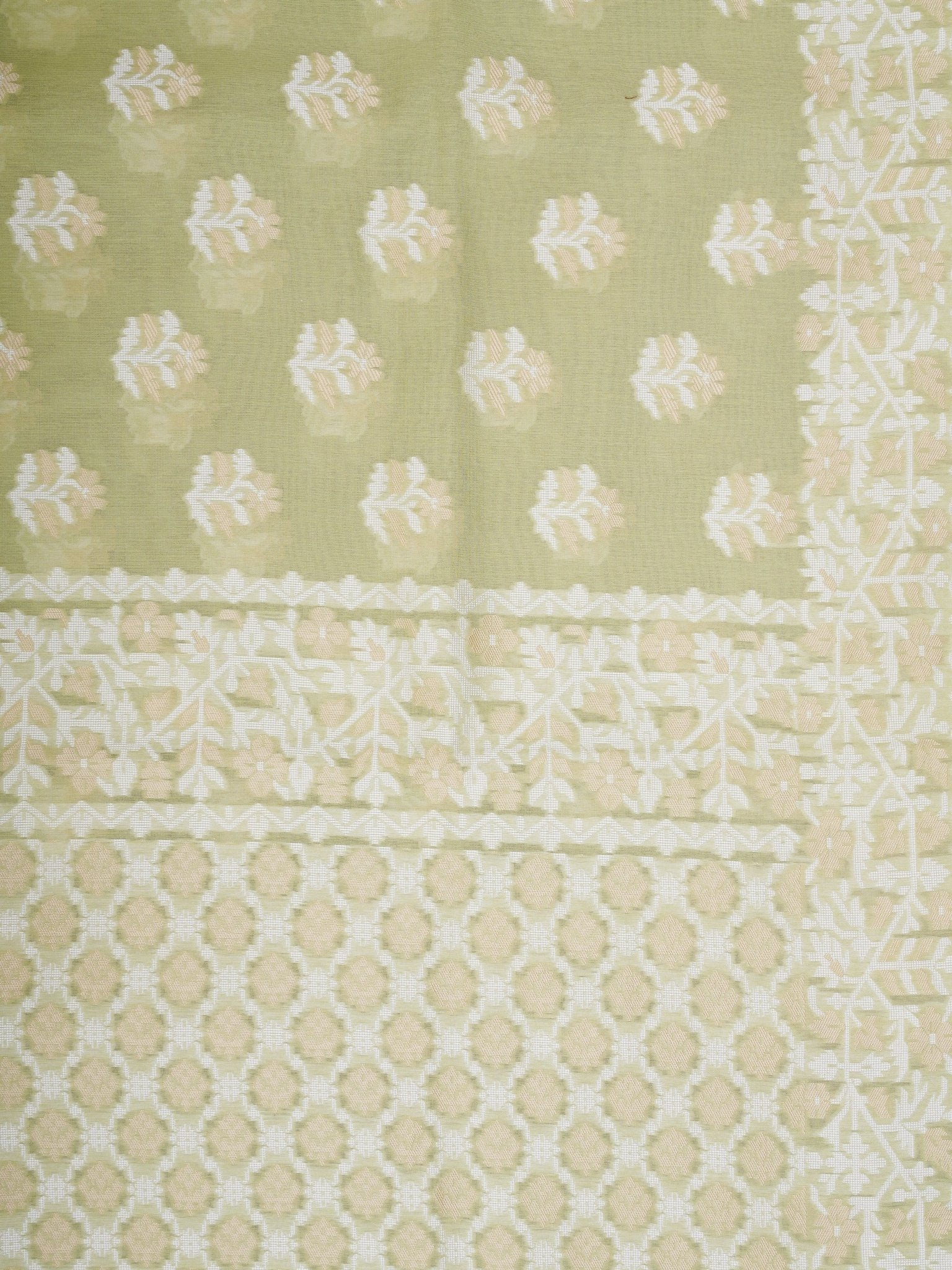 Jamdhani Olive Green Handpsun Cotton Manoranjitham Weaves - Handloom Store