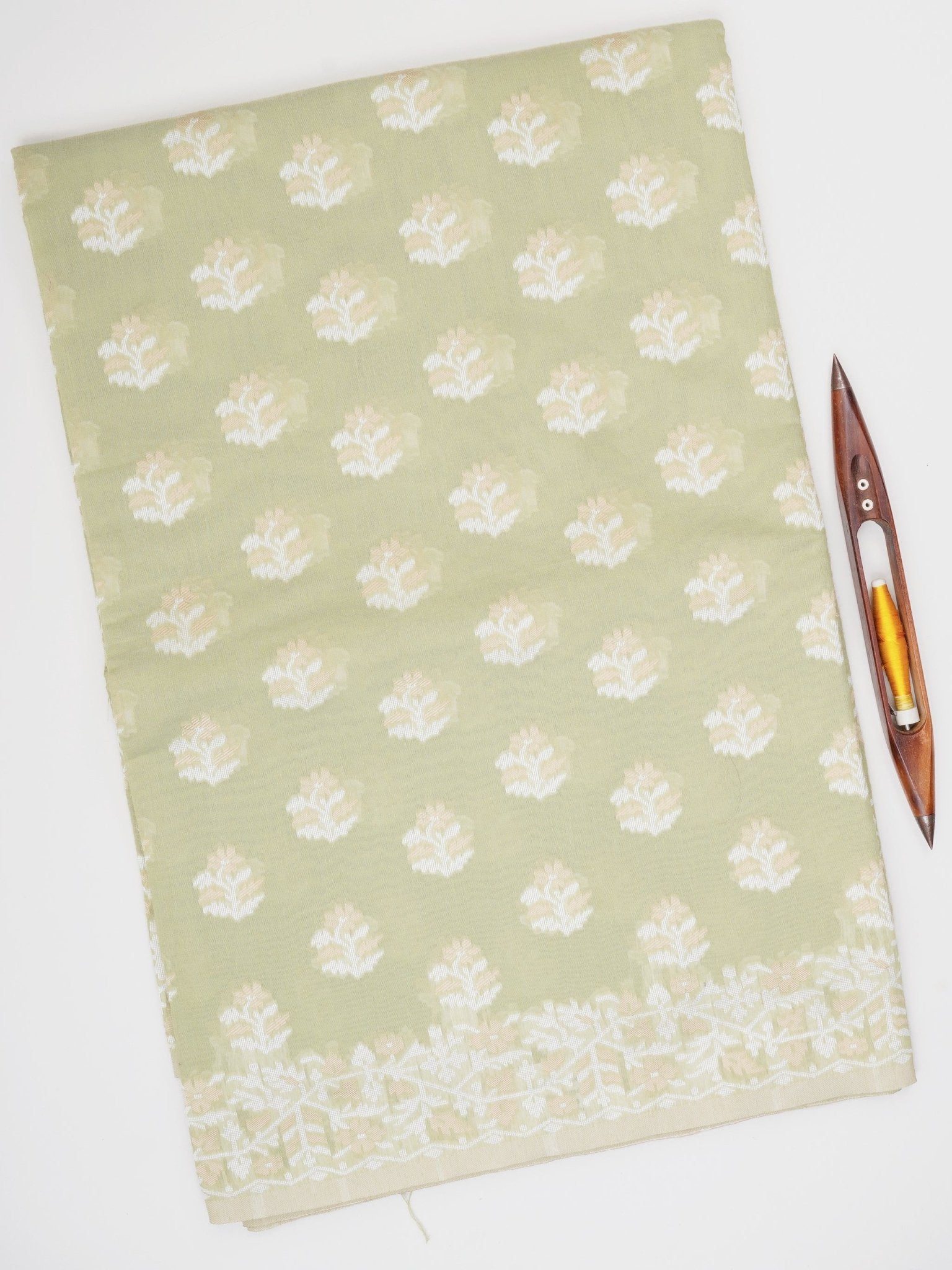 Jamdhani Olive Green Handpsun Cotton Manoranjitham Weaves - Handloom Store