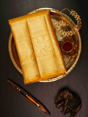Kanchipuram Silk Yellow  100% Pure Silk  Manoranjitham Weaves - Handloom Store
