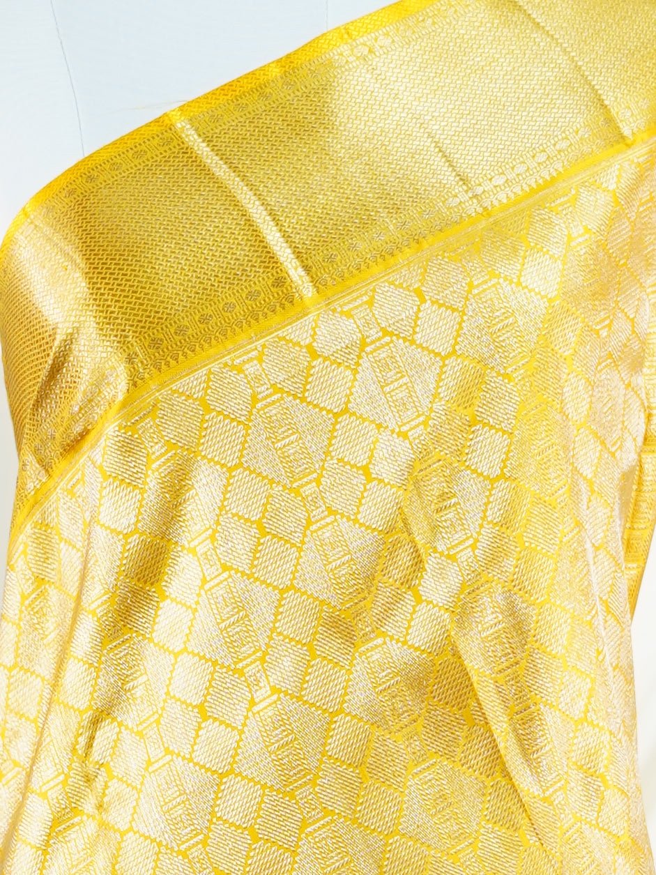 Kanchipuram Silk Yellow  100% Pure Silk  - Manoranjitham Weaves - Handloom Store