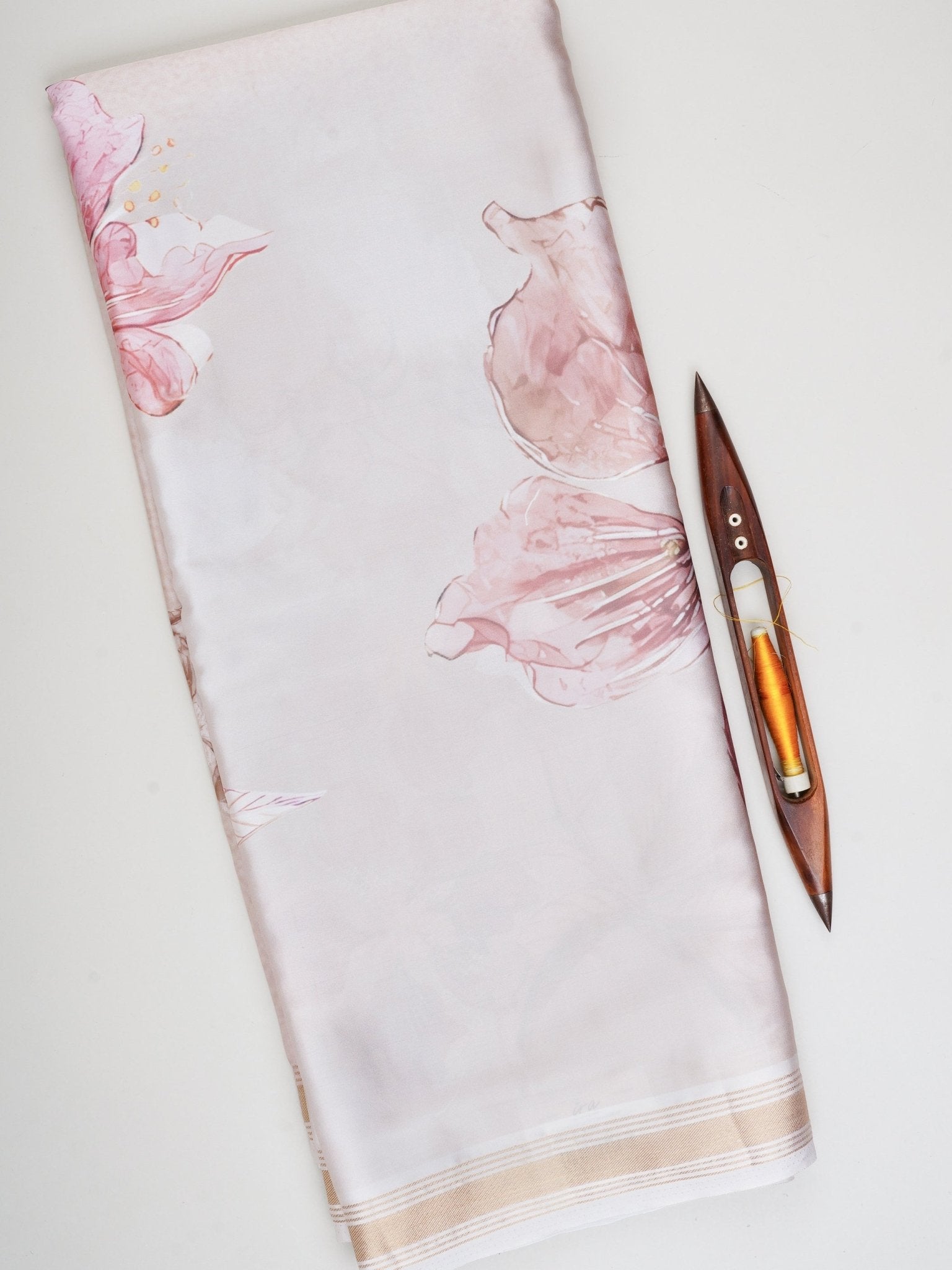 Mushru Beige Semi Mushru Manoranjitham Weaves - Handloom Store