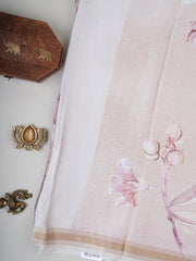 Mushru Beige Semi Mushru Manoranjitham Weaves - Handloom Store