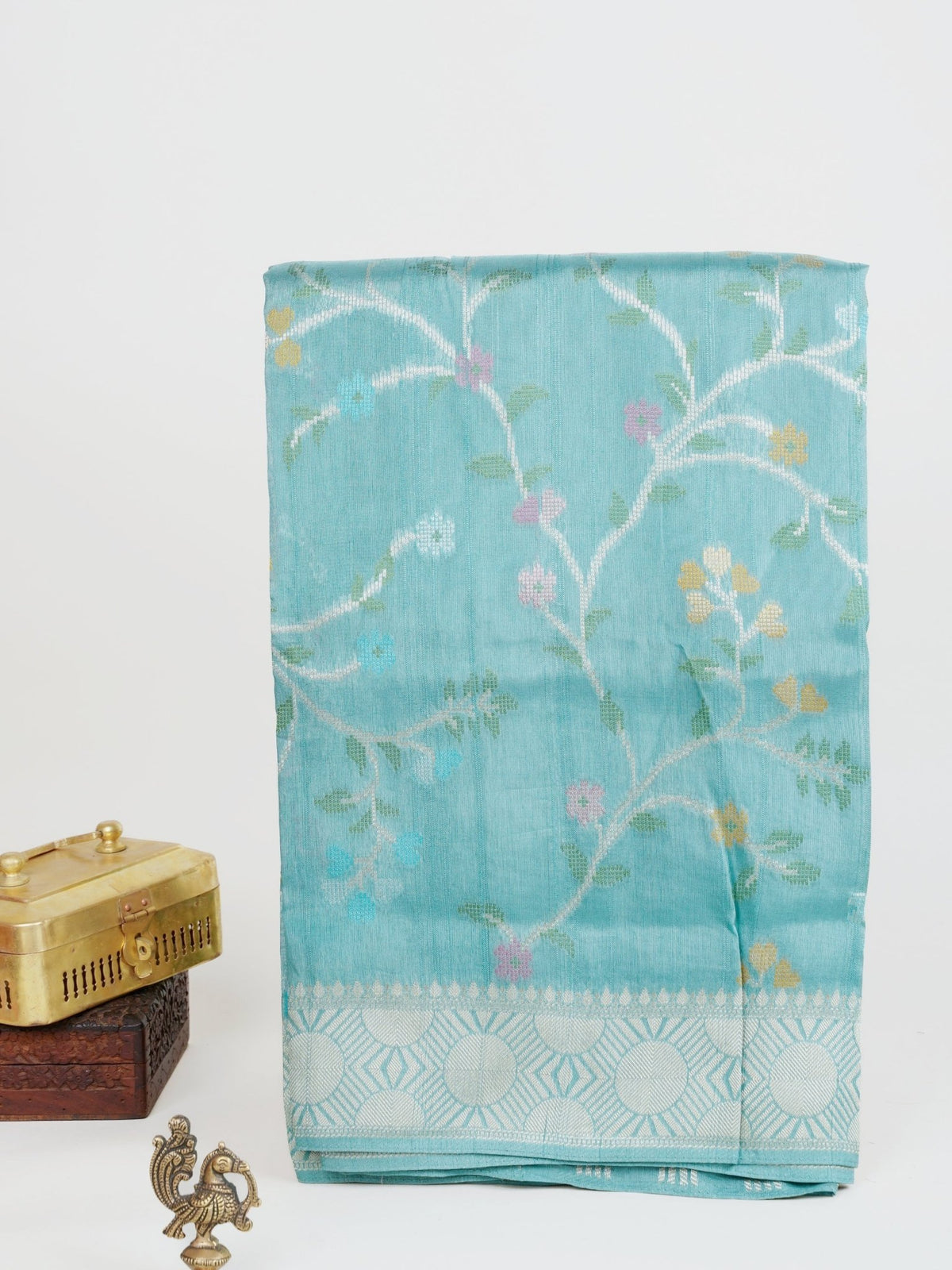 Georgette Green Tussar Georgette - Manoranjitham Weaves - Handloom Store