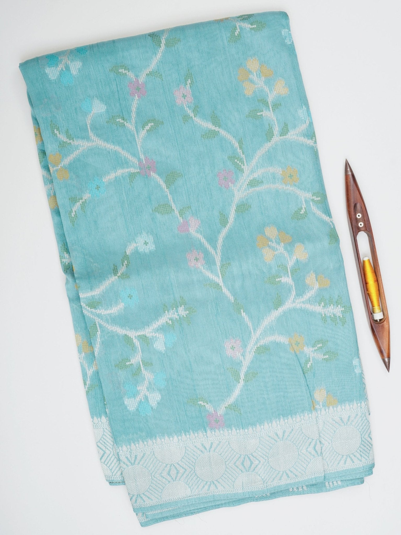 Georgette Green Tussar Georgette - Manoranjitham Weaves - Handloom Store