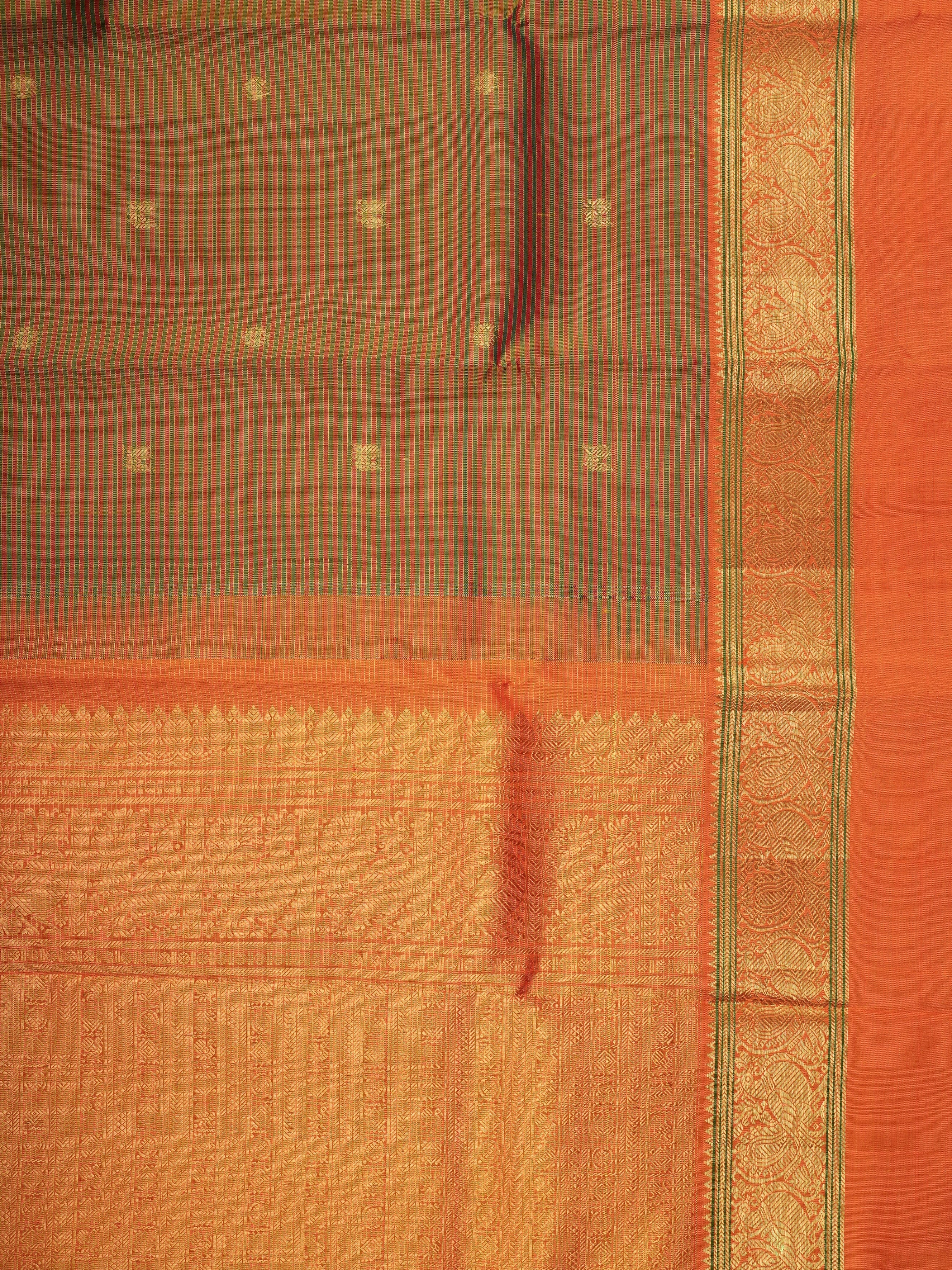 Kanchipuram Silk Green 100% Pure Silk  - Manoranjitham Weaves - Handloom Store