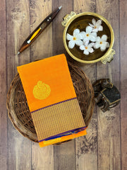 Kanchipuram Silk Orange  100% Pure Silk  Manoranjitham Weaves - Handloom Store