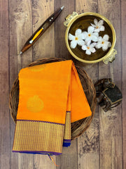 Kanchipuram Silk Orange  100% Pure Silk  Manoranjitham Weaves - Handloom Store