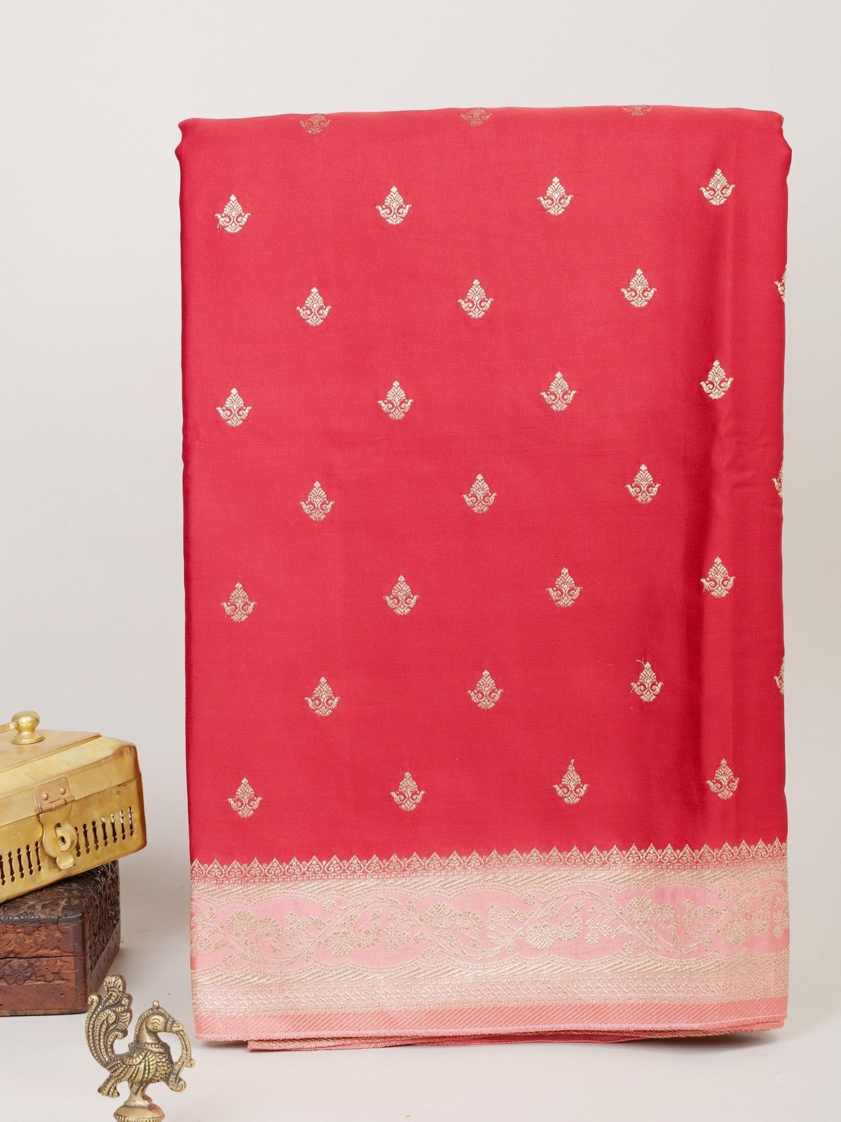 Mushru Red Semi Mushru - Manoranjitham Weaves - Handloom Store