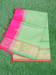 Kanchipuram Silk Cotton Green 100% Pure Silk Cotton  Manoranjitham Weaves - Handloom Store