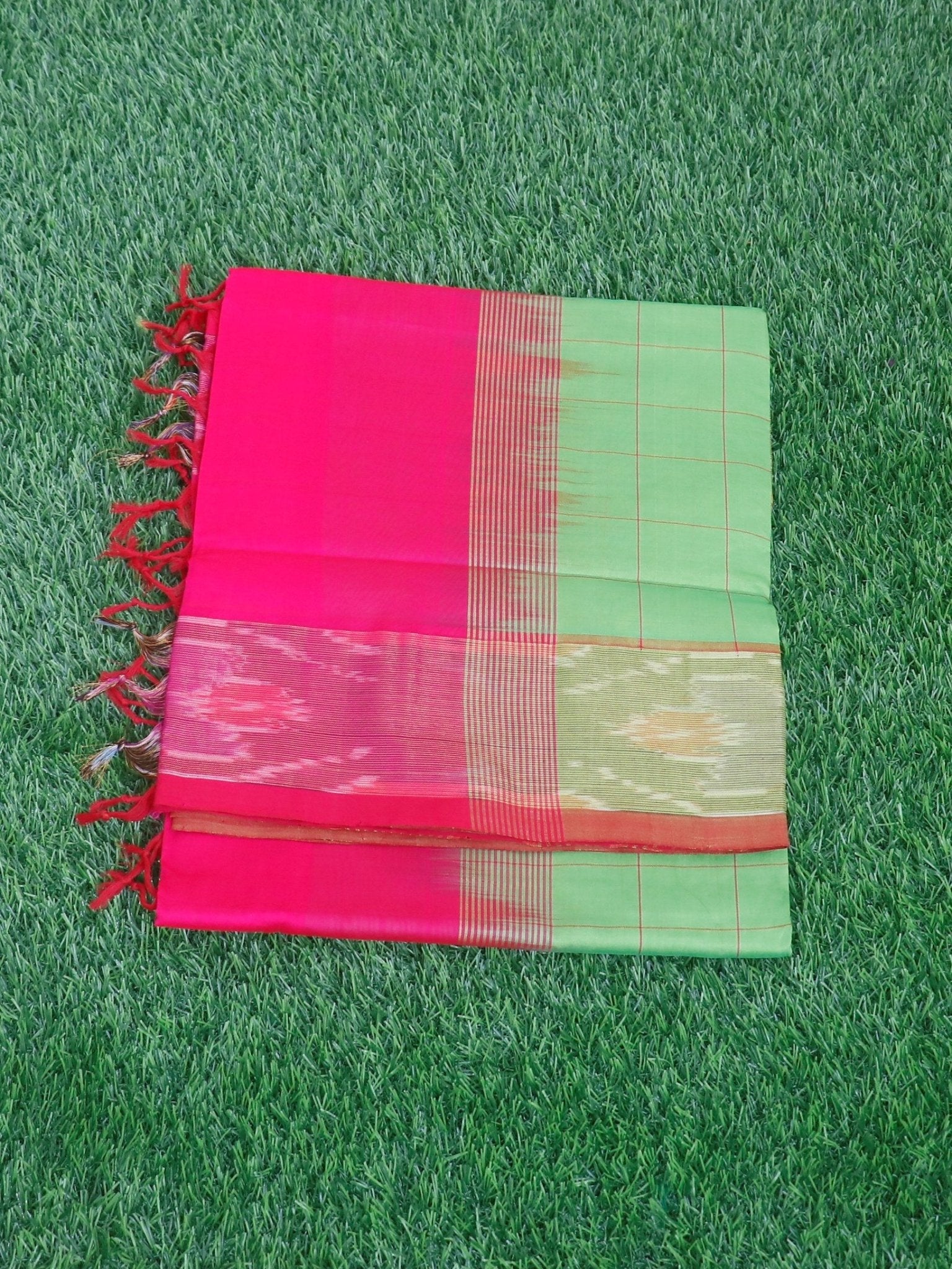 Kanchipuram Silk Cotton Green 100% Pure Silk Cotton  Manoranjitham Weaves - Handloom Store