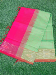 Kanchipuram Silk Cotton Green 100% Pure Silk Cotton  Manoranjitham Weaves - Handloom Store