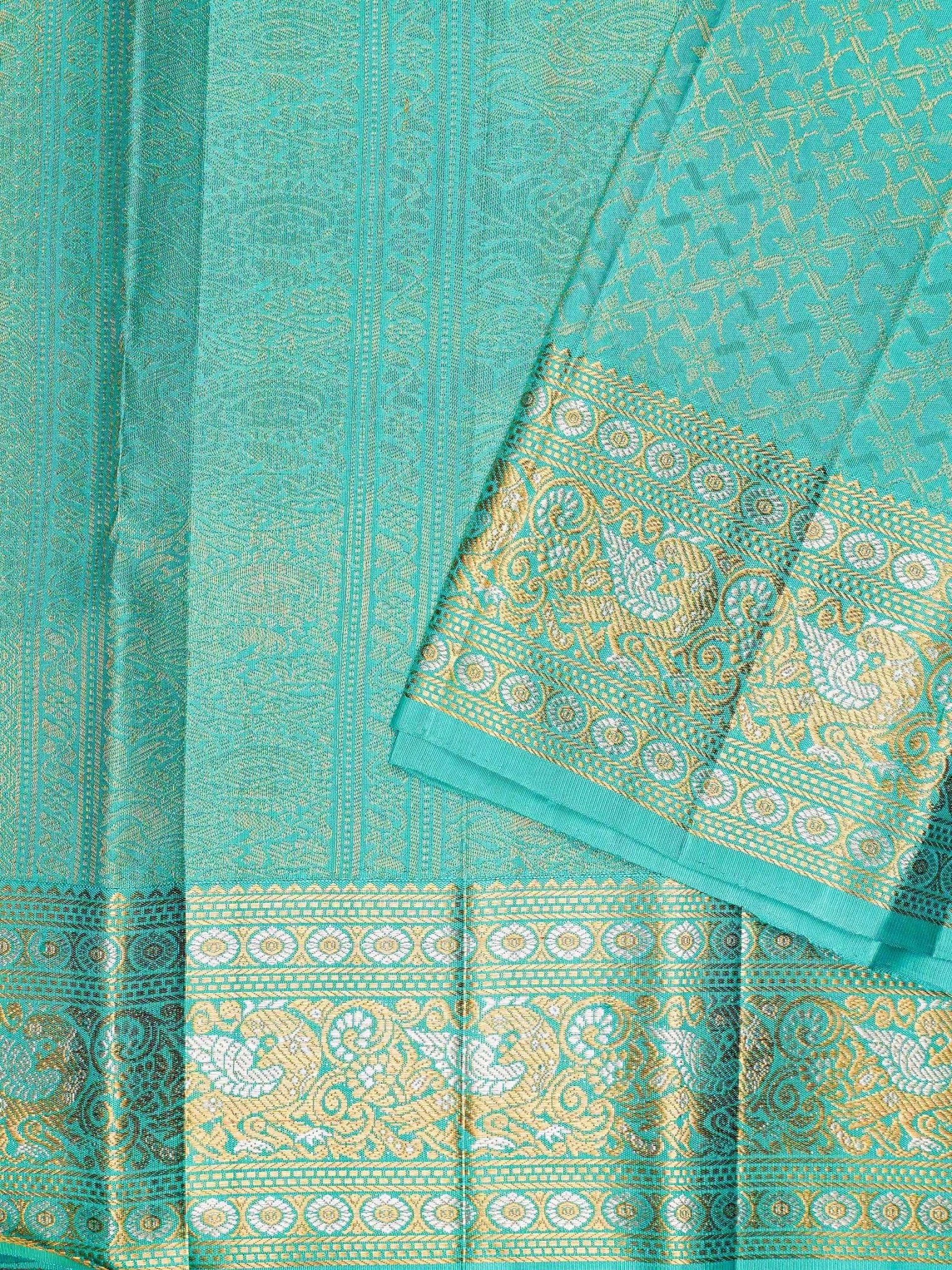Kanchipuram Silk Cyan 100% Pure Silk  Manoranjitham Weaves - Handloom Store