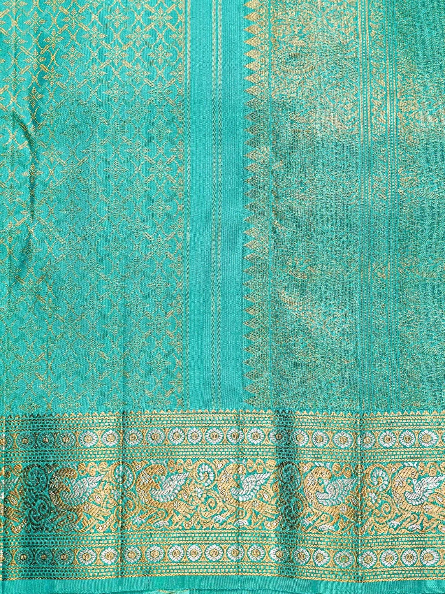 Kanchipuram Silk Cyan 100% Pure Silk  Manoranjitham Weaves - Handloom Store
