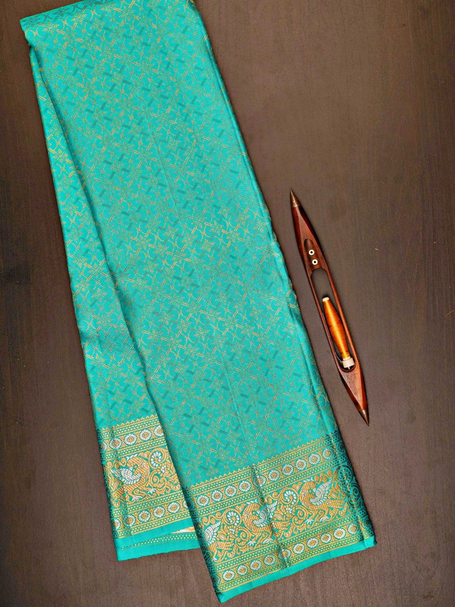 Kanchipuram Silk Cyan 100% Pure Silk  Manoranjitham Weaves - Handloom Store