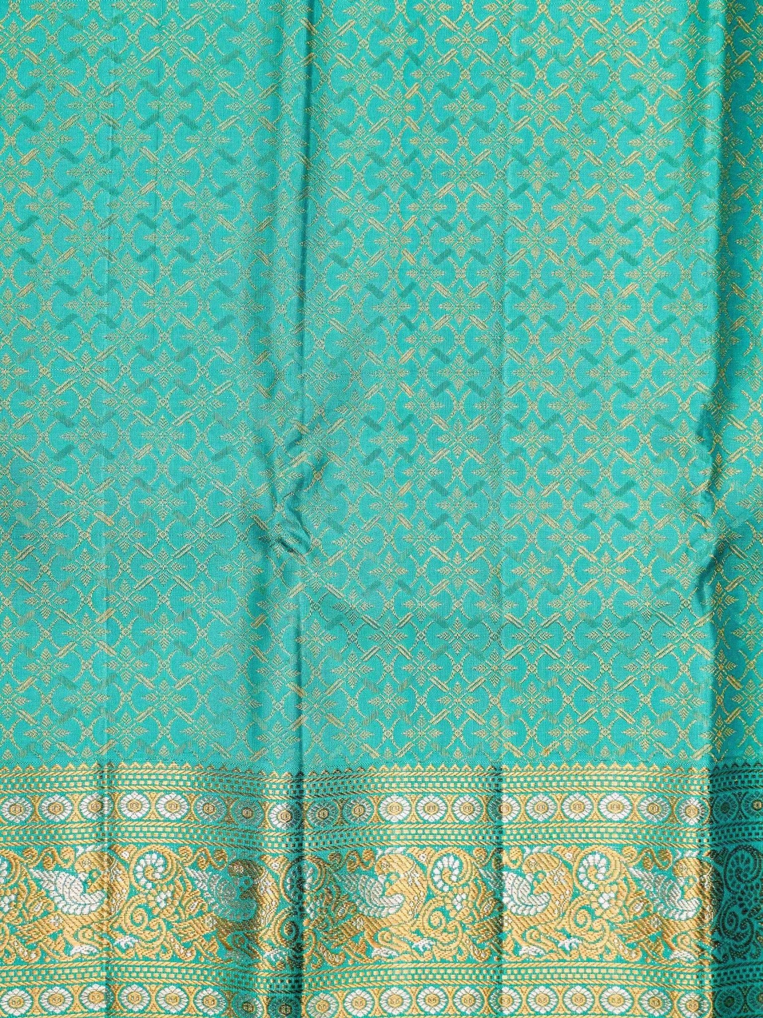 Kanchipuram Silk Cyan 100% Pure Silk  Manoranjitham Weaves - Handloom Store