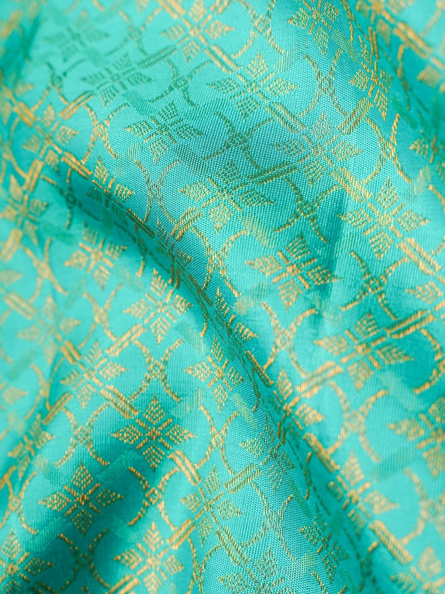 Kanchipuram Silk Cyan 100% Pure Silk  Manoranjitham Weaves - Handloom Store