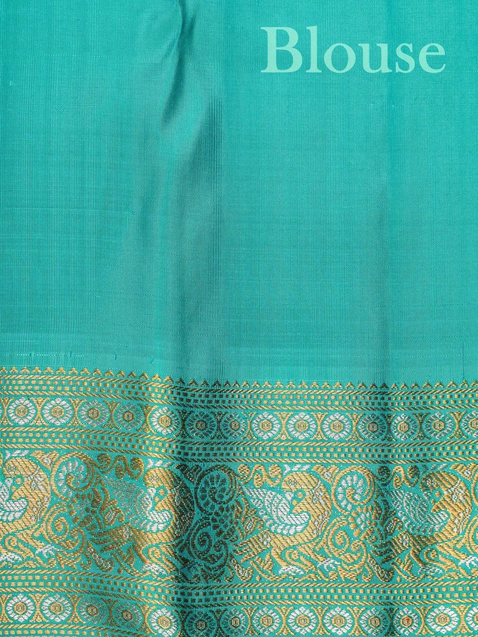Kanchipuram Silk Cyan 100% Pure Silk  Manoranjitham Weaves - Handloom Store