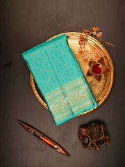 Kanchipuram Silk Cyan 100% Pure Silk  Manoranjitham Weaves - Handloom Store